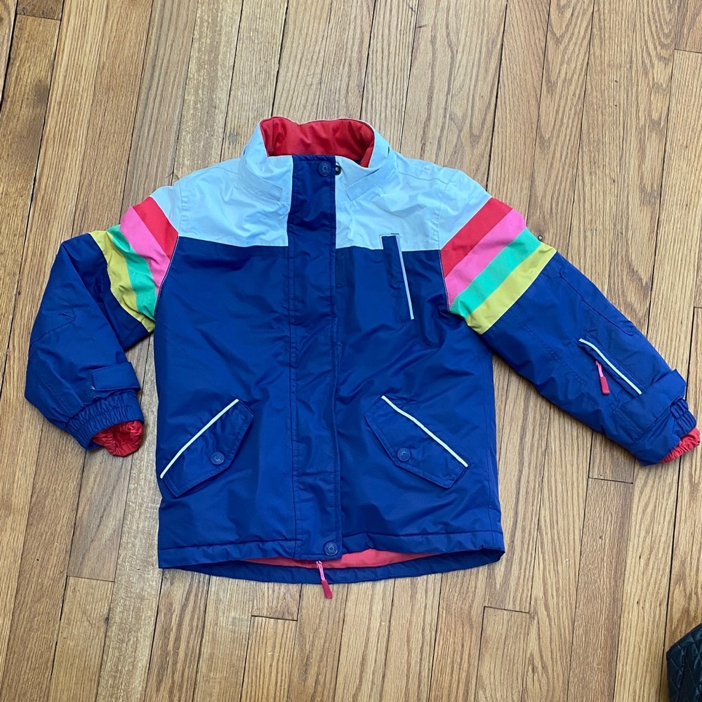 Boden Blue winter coat with Multicolor Stripes